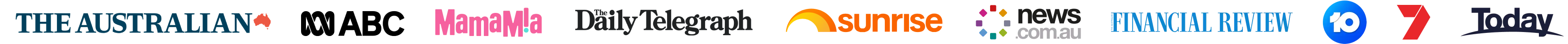 Mamamia, The Daily Telegraph, Sunrise, news.com.au, Financial Review, Channel 10, Channel 7 and Today